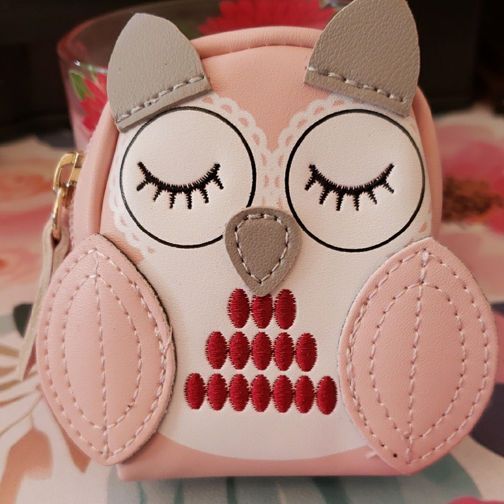 Pink and Gray Owl-Shaped Bag with Stud Embellishments